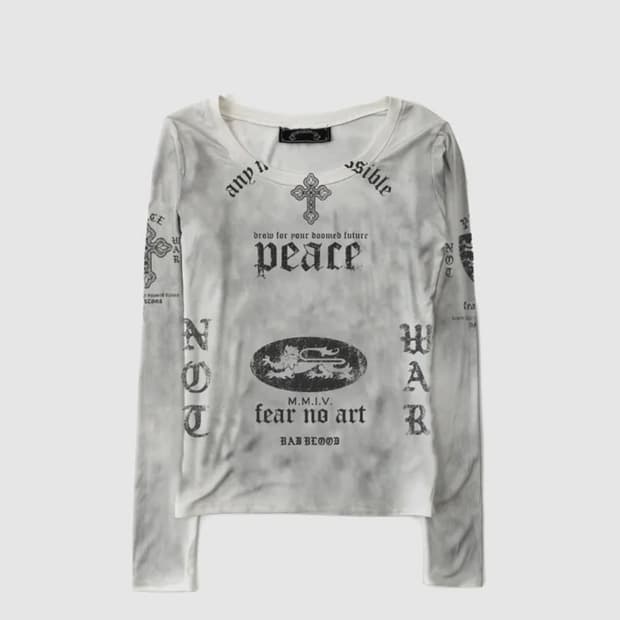 배드블러드 PEACE NOT WAR 루즈핏 티 롱슬리브