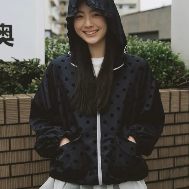 오헤시오 dot frill hooded windbreaker jumper