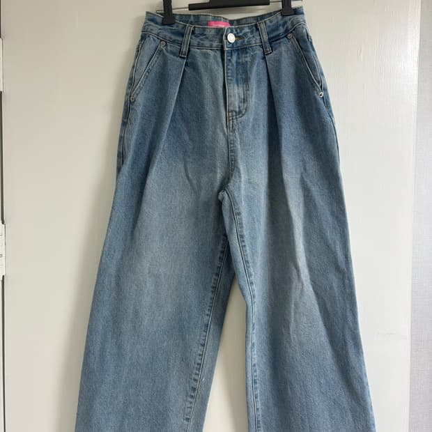 중청 핀턱 와이드 데님 팬츠