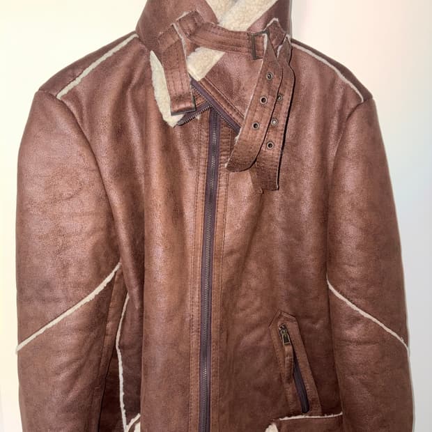 빈티지 하이넥 무스탕 가죽 자켓 재킷 브라운 라떼