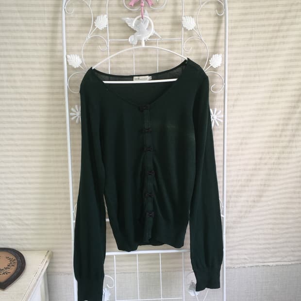 jpn vintage 딥 그린 리본 가디건 y2k 스트릿 갸루 펑키