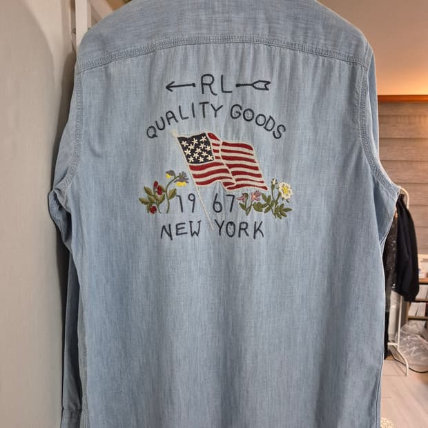 폴로 랄프로렌 성조기 자수 샴브레이 셔츠 L 클래식핏