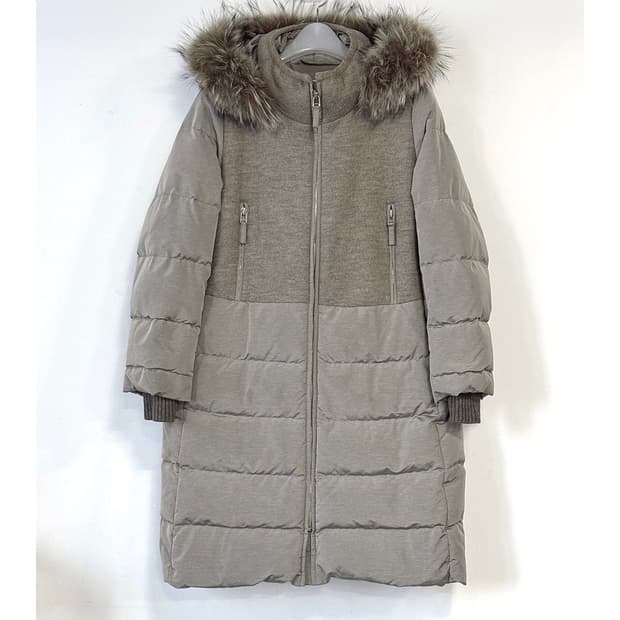 쁘렝땅 텍스처 블록 후드 퍼 구스 패딩