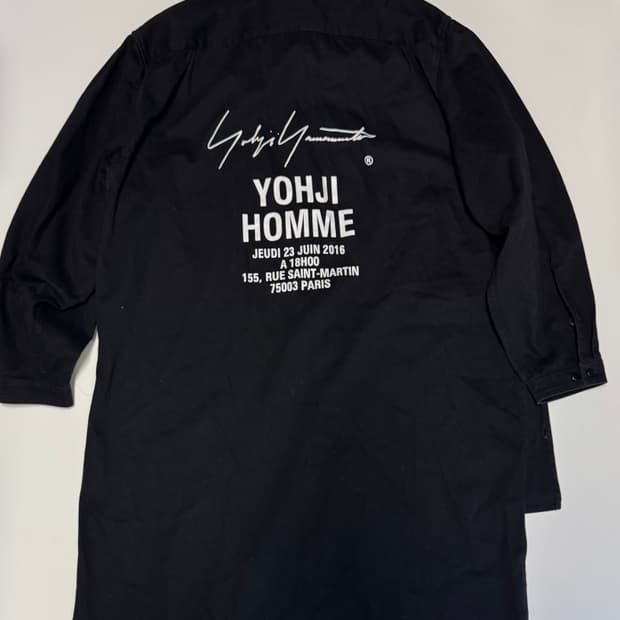 정품! 요지 야마모토 스태프 언발란스 코튼 롱 셔츠 블랙