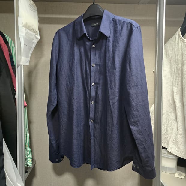 띠어리 어빙 린넨 코튼 혼방 셔츠 /네이비/ M