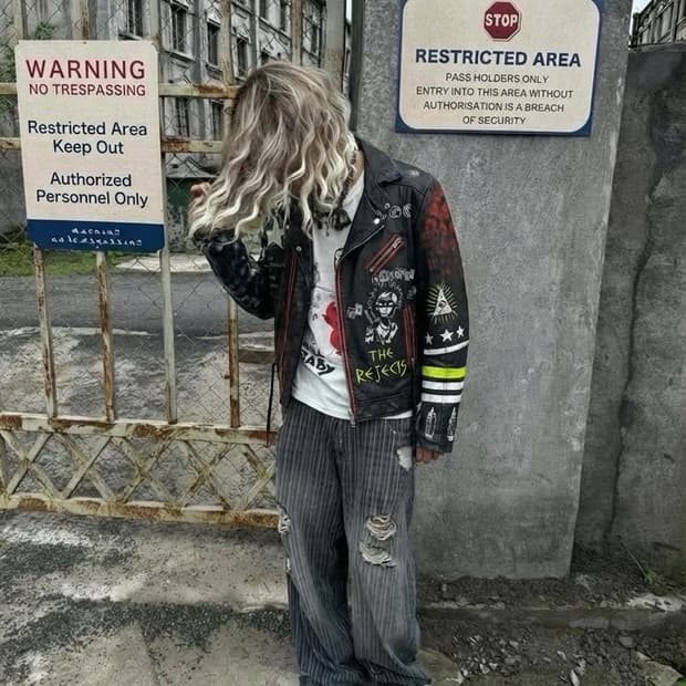 헐리우드 트레이딩 컴퍼니 / 타투낙서 페인팅 양가죽 바이커 자켓