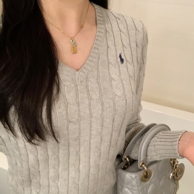 (정품) 폴로 랄프로렌 브이넥 꽈배기 니트 그레이