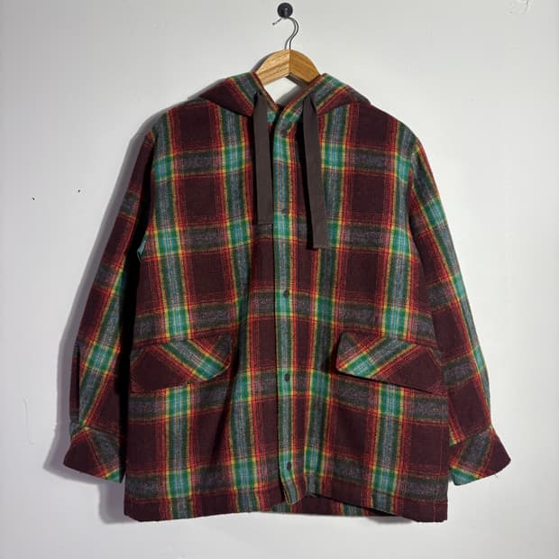 빈티지 체크 패턴 후드 셔츠 자켓