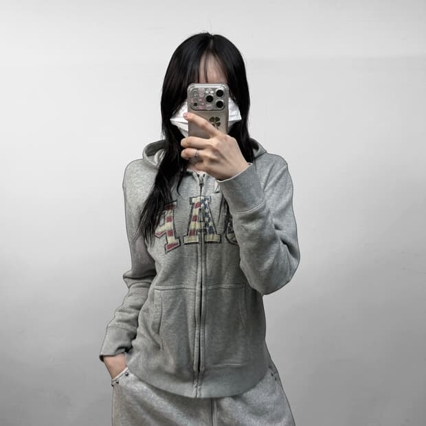 갭 Gap 성조기 스펠 로고 후드집업 그레이