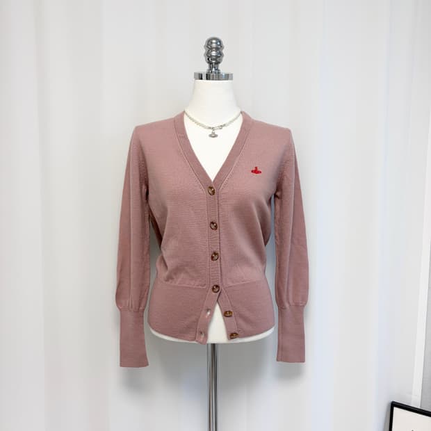 비비안웨스트우드 인디핑크 ORB버튼 브이넥 가디건