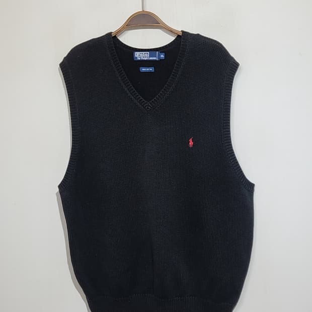 (XL) 랄프로렌 폴로 니트조끼 블랙 베스트 브이넥 
