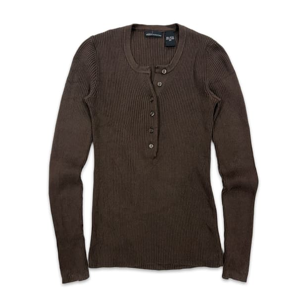 빈티지 브라운 하프 단추 레이어드 니트