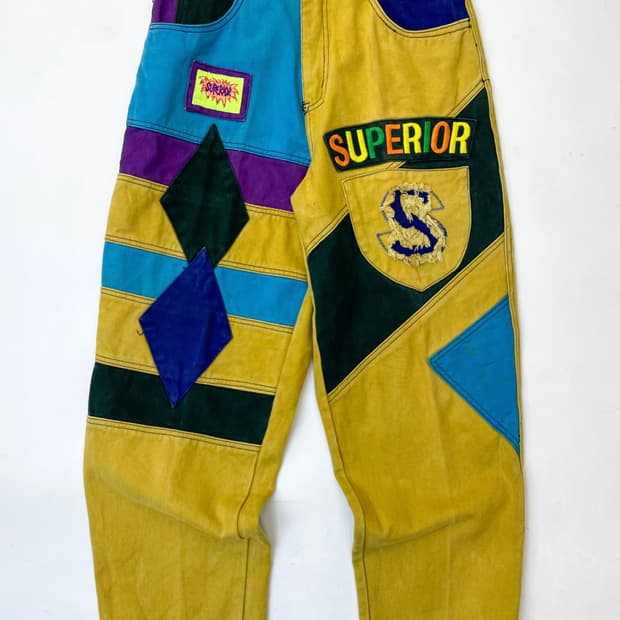 슈페리어 90s 컬러블록 아가일 와이드 테이퍼드 팬츠