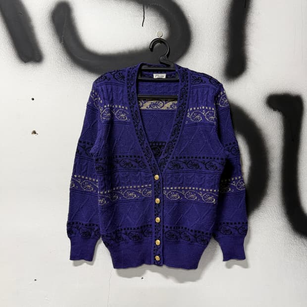 VTG 빈티지 울 혼방 바로크 금장 니트 가디건