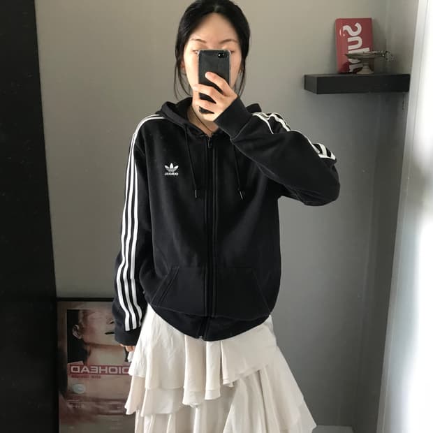아디다스 트레포일 사이드라인 블랙 후드집업