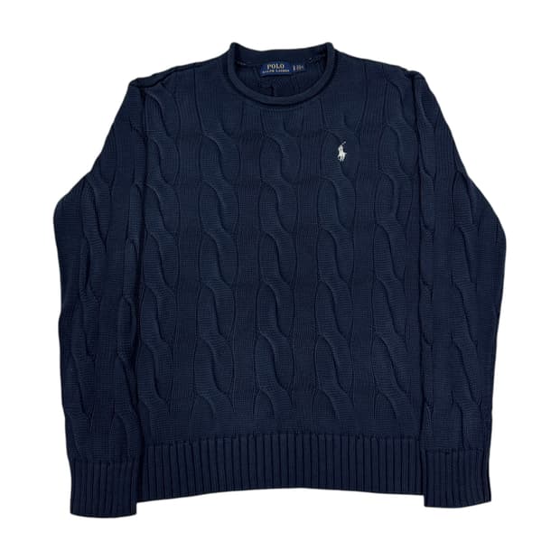 폴로 랄프로렌 여성 롤넥 네이비 케이블 니트 S