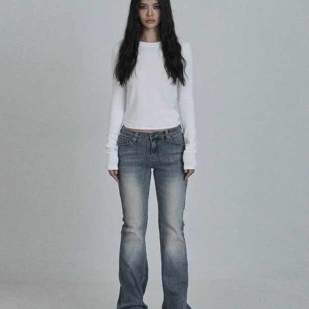 오도어 빈티지 로우라이즈 데님 블루