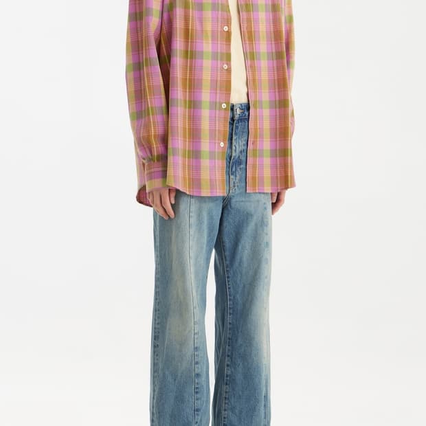 SUNFLOWER Button Down Shirt-Pink Check L