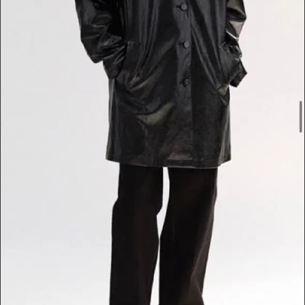 le 르  레더 코트  페이크 하프 코트 블랙