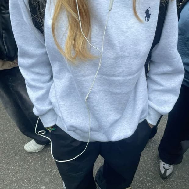 폴로 그레이 후드티