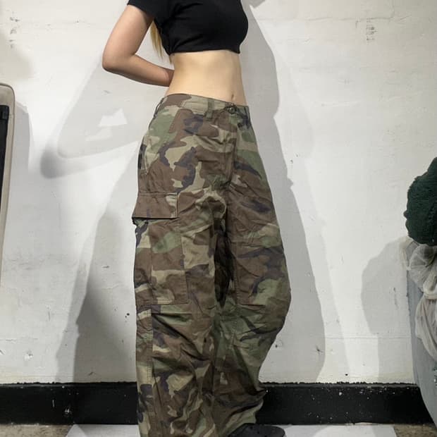 알파 인더스트리 카키 카모 와이드 카고 팬츠 L