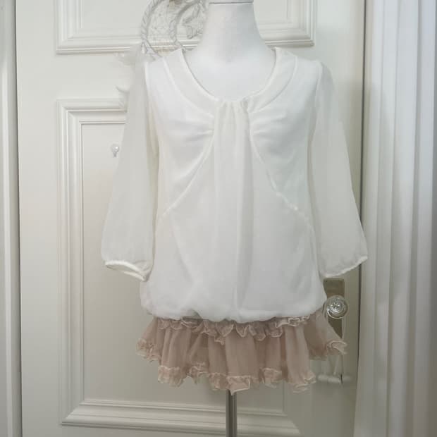 white pure glitter dot bow blouse