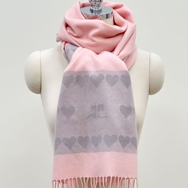 [새상품] courreges / 꾸레쥬 캐시미어 하트 핑크 머플러