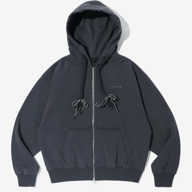 (유희) 리본 디테일 후드집업_차콜