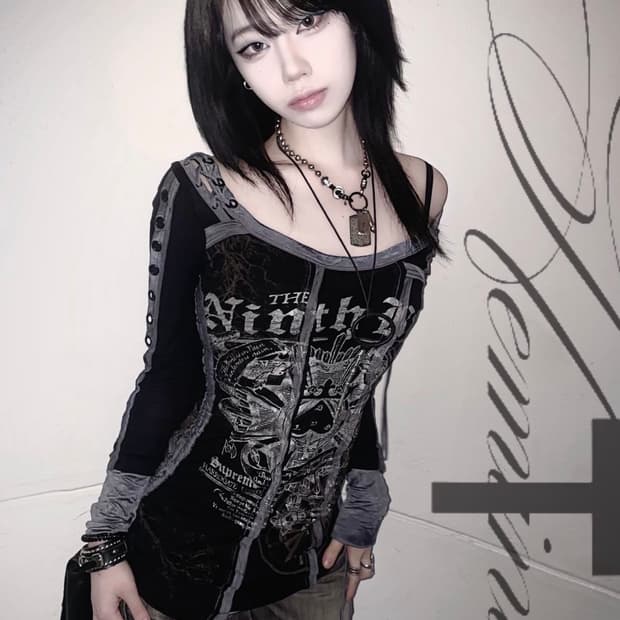 VIA 비아 빈티지 레터링 긴팔 티셔츠