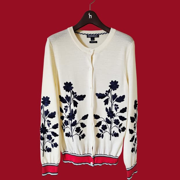 타미힐피거여성 울 100/플라워 자수  여성가디건/29만 상태좋음