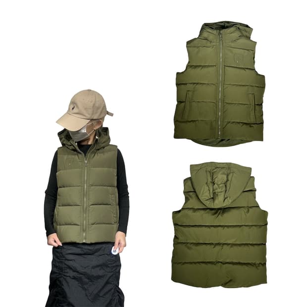 타미 힐피거 카키 후드 패딩 조끼 베스트