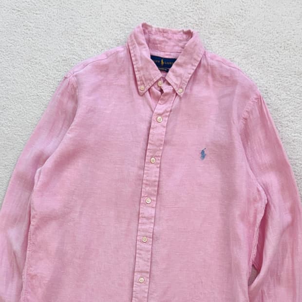 QR 폴로 연핑크 린넨 셔츠