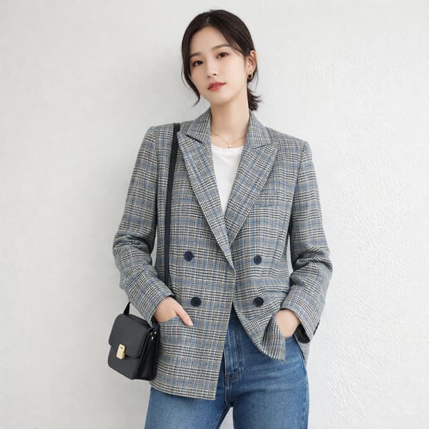 앳코너(a.t. corner) 체크 더블 브레스티드 자켓