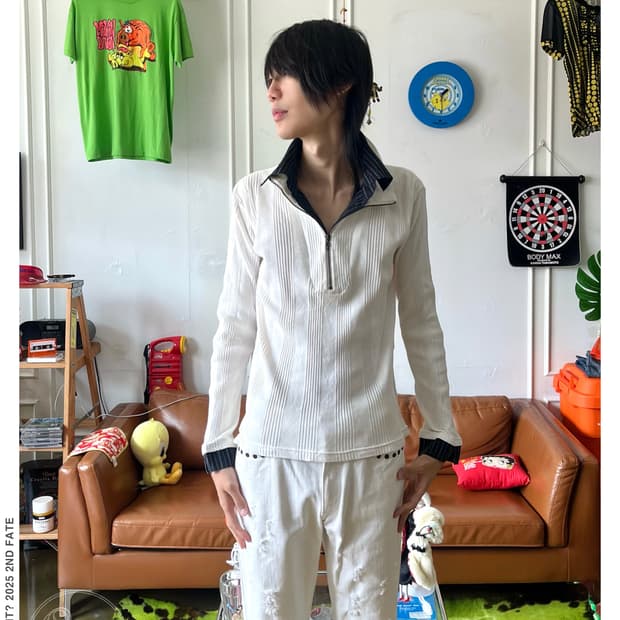 90-00s OVAL DICE Golgi Knit Half Zip-up