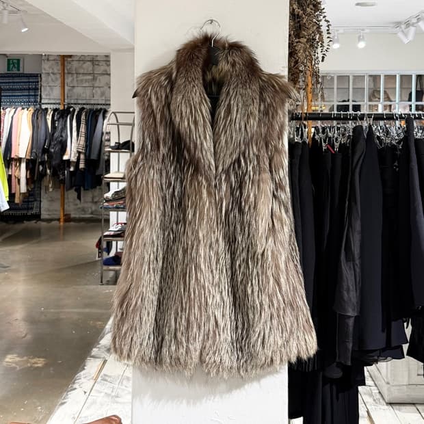 빈티지 브라운 베이지 믹스 퍼 롱 베스트