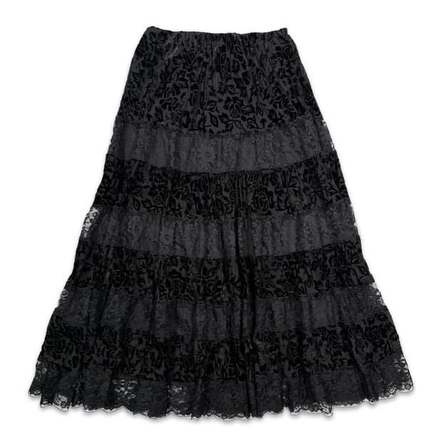 빈티지 블랙 플레어 레이스 롱 스커트