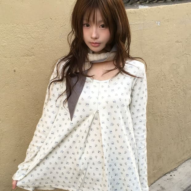 오피쉬 Floral Tuck Longsleeve, Cream