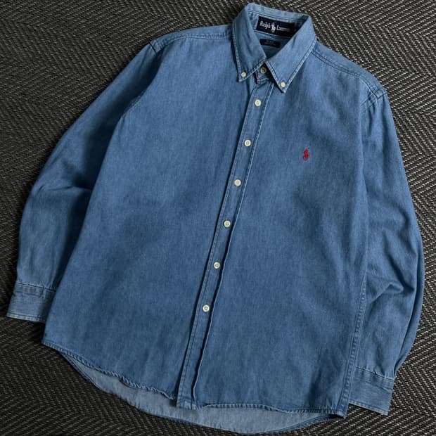 90s 폴로 랄프로렌 포니로고 데님 셔츠y 3900