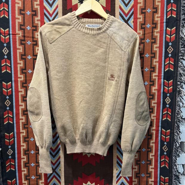 90s 버버리 소가죽 엘보패치 코만도 니트