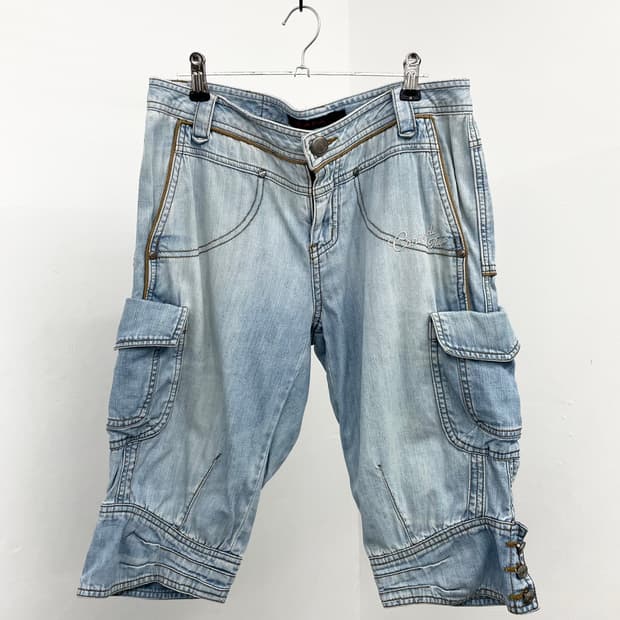 y2k 워싱 데님 버튼 카프리 팬츠 