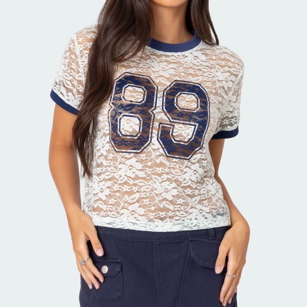 edikted 89 sheer lace T shirt