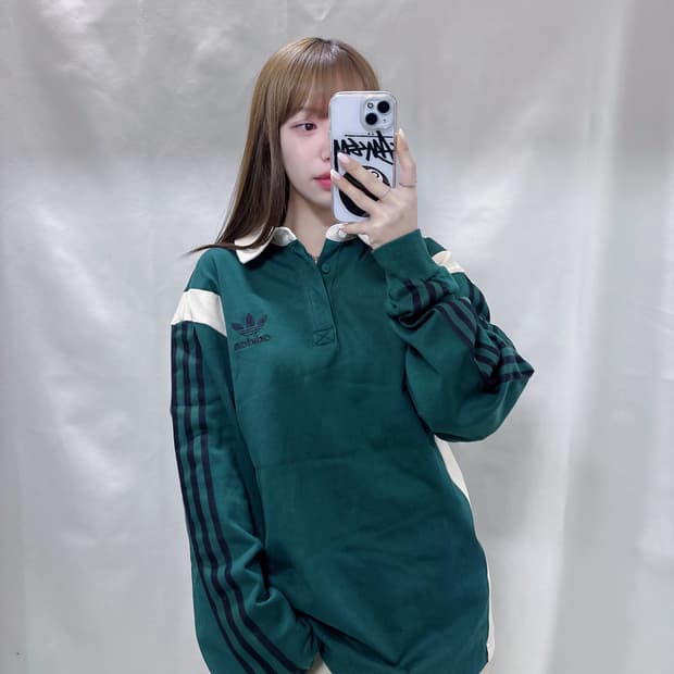 아디다스 그린 트레포일 삼선 럭비티 