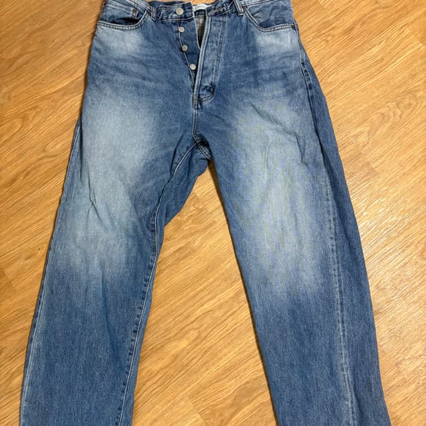 아워셀브스 오가닉 코튼 와이드 테이퍼드 워시드 블루