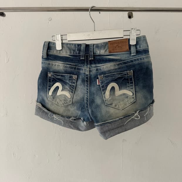 Evisu cuffed denim shorts