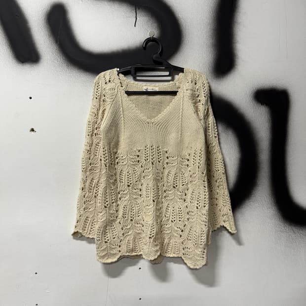 VTG 빈티지 모리 아이보리 펀칭 꽈배기 니트