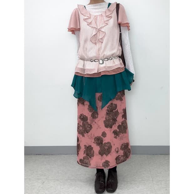빈티지 핑크 플로럴 스커트