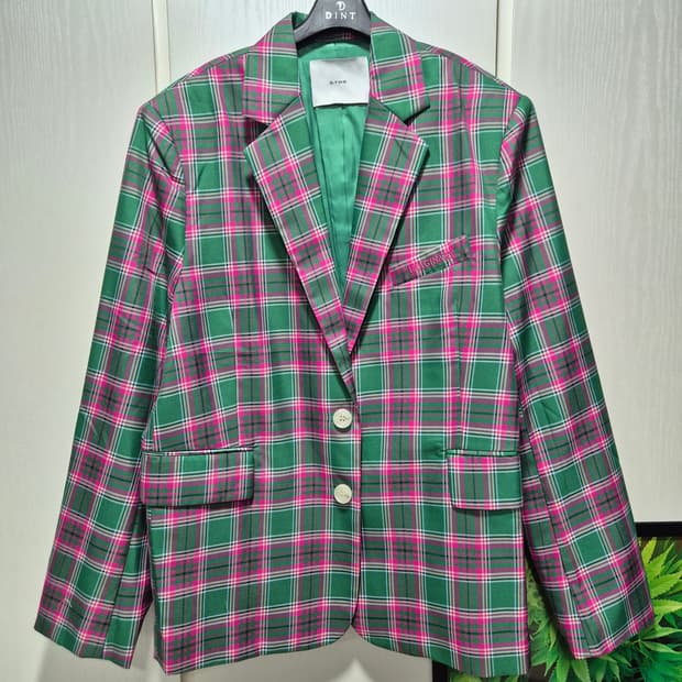 (새상품)DINT 딘트 그린 핑크 체크 자켓