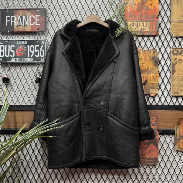 90s USA VINTAGE 무스탕 반코트 전면 버튼 포인트 블랙