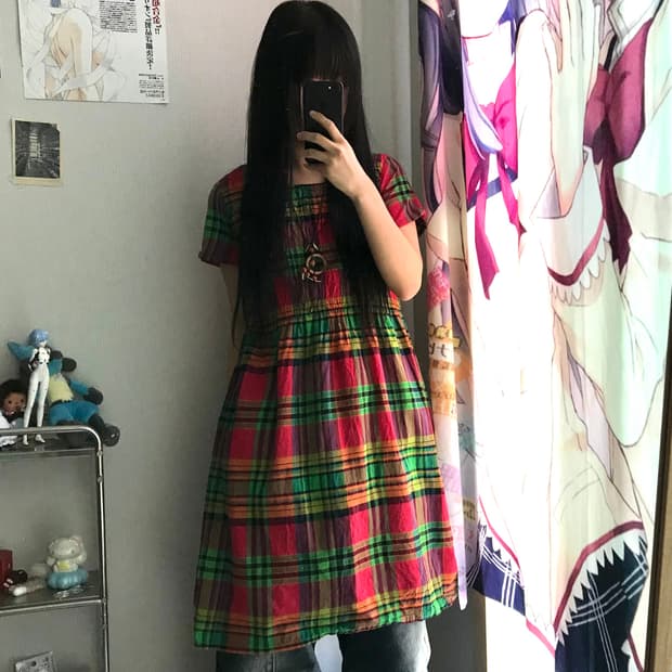 재패니즈 모리 괴짜 체크 원피스