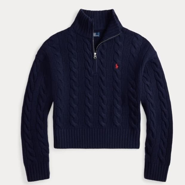 정품/새상품 폴로여성케이블니트하프집업네이비스웨터